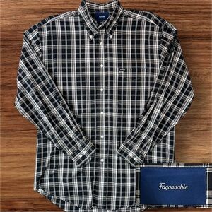 Faconnable Classique Men’s Black and Cream Plaid Button-Down Shirt. Large.